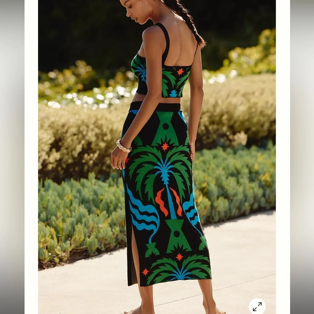 Anthropologie Tigre indigo x Celandine vibrant tropical knit Maxi Skirt - Picture 4 of 6